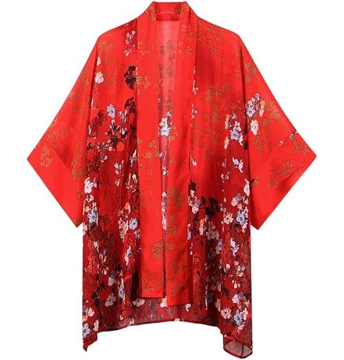 Kimono de Gasa Bohemio Rojo floral para Mujer