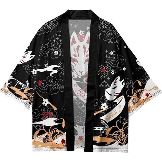 Lipfer Kimono Unisex con Estampado de Zorro Japonés