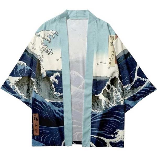 Lipfer Lsland Wave Style Camisa Tipo Kimono de Verano para Hombre